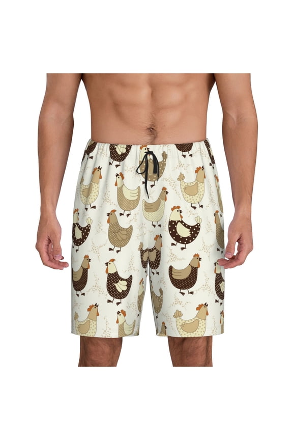 Funny Chicken Print Men's Short Pajama Pants, Elastic Pocket Summer Pajama Pants Sleepwear, Lounge Pants-3X-Large