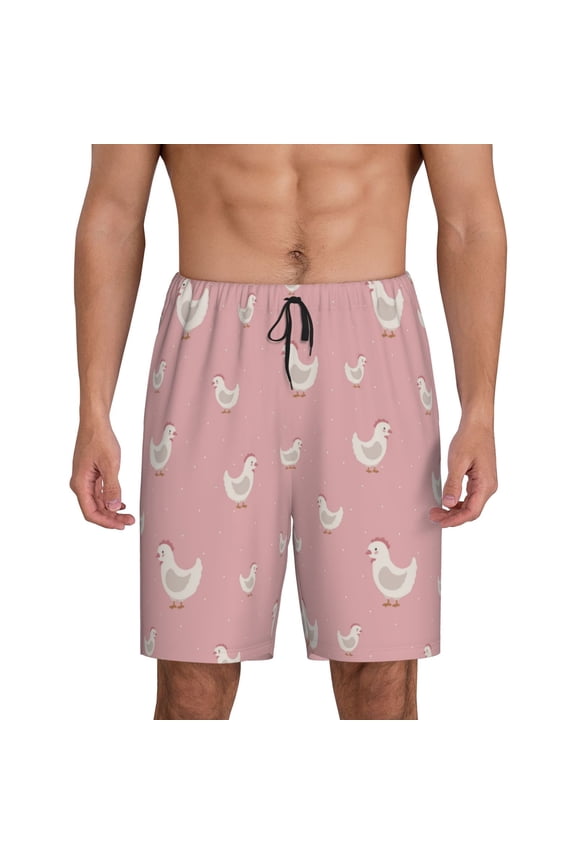 Funny Chicken Print Men's Short Pajama Pants, Elastic Pocket Summer Pajama Pants Sleepwear, Lounge Pants-Large