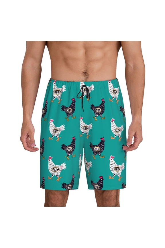 Funny Chicken Print Men's Short Pajama Pants, Elastic Pocket Summer Pajama Pants Sleepwear, Lounge Pants-Medium