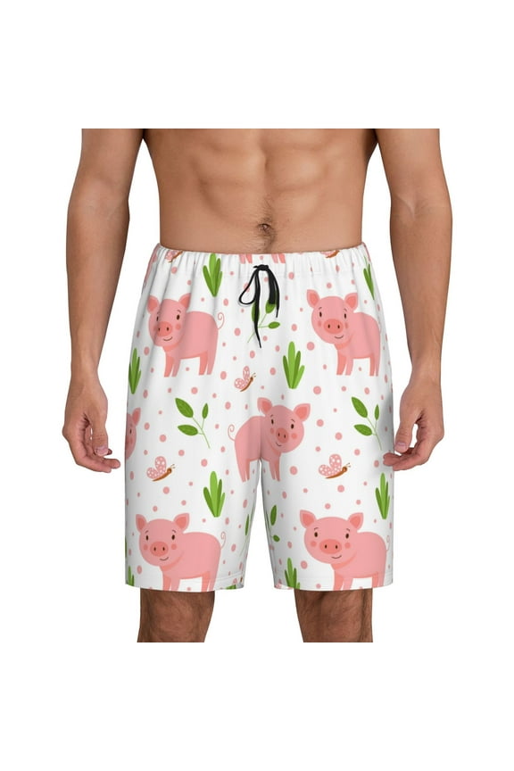 Funny Little Pigs Print Men's Short Pajama Pants, Elastic Pocket Summer Pajama Pants Sleepwear, Lounge Pants-Small