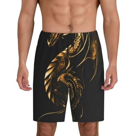 Tideii Golden Dragon Tattoo Art Print Men's Short Pajama Pants, Elastic Pocket Summer Pajama Pants Sleepwear, Lounge Pants-Small
