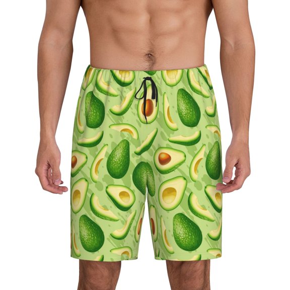Tideii Green Avocado Print Men's Short Pajama Pants, Elastic Pocket Summer Pajama Pants Sleepwear, Lounge Pants-Large