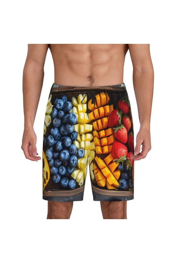 Halloween Fruit Platter Print Men's Short Pajama Pants, Elastic Pocket Summer Pajama Pants Sleepwear, Lounge Pants-Small