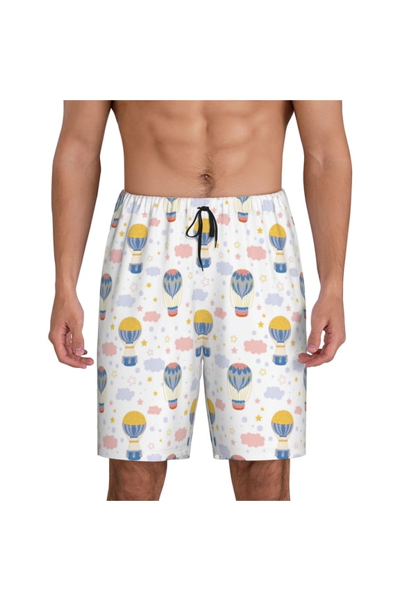 Hot Air Balloon Print Men's Short Pajama Pants, Elastic Pocket Summer Pajama Pants Sleepwear, Lounge Pants-Small