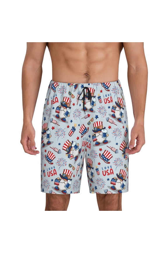 I Love USA Print Men's Short Pajama Pants, Elastic Pocket Summer Pajama Pants Sleepwear, Lounge Pants-Medium