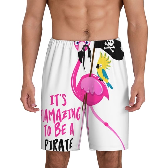 Tideii It'S Flamazing To Be A Pirate Print Men's Short Pajama Pants, Elastic Pocket Summer Pajama Pants Sleepwear, Lounge Pants-XX-Large