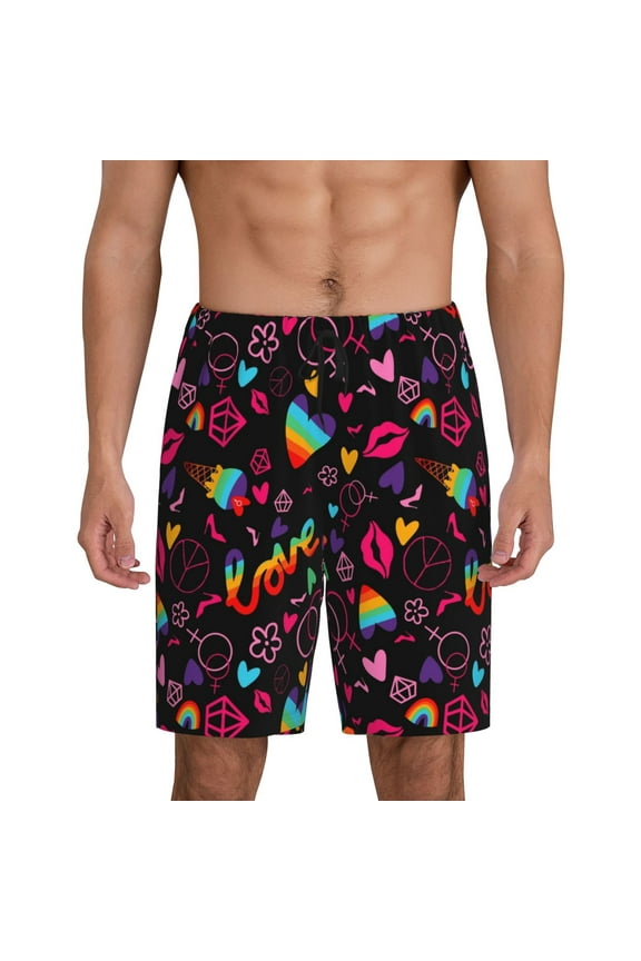 Lgbt Rainbow For Pride Print Men's Short Pajama Pants, Elastic Pocket Summer Pajama Pants Sleepwear, Lounge Pants-Small