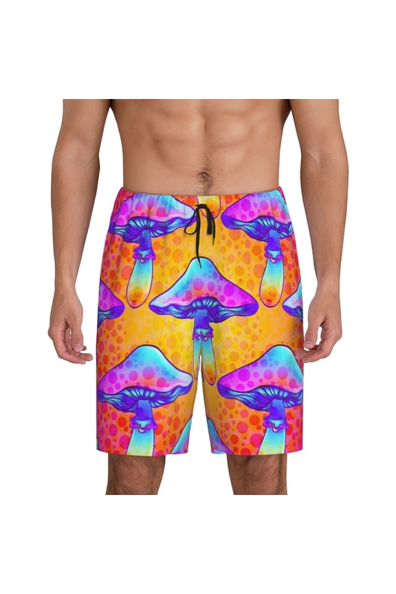 Magic Mushrooms Print Men's Short Pajama Pants, Elastic Pocket Summer Pajama Pants Sleepwear, Lounge Pants-Small