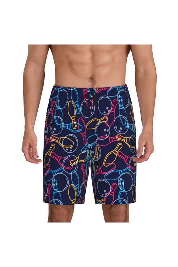 Multicolor Bowling Print Men's Short Pajama Pants, Elastic Pocket Summer Pajama Pants Sleepwear, Lounge Pants-X-Large