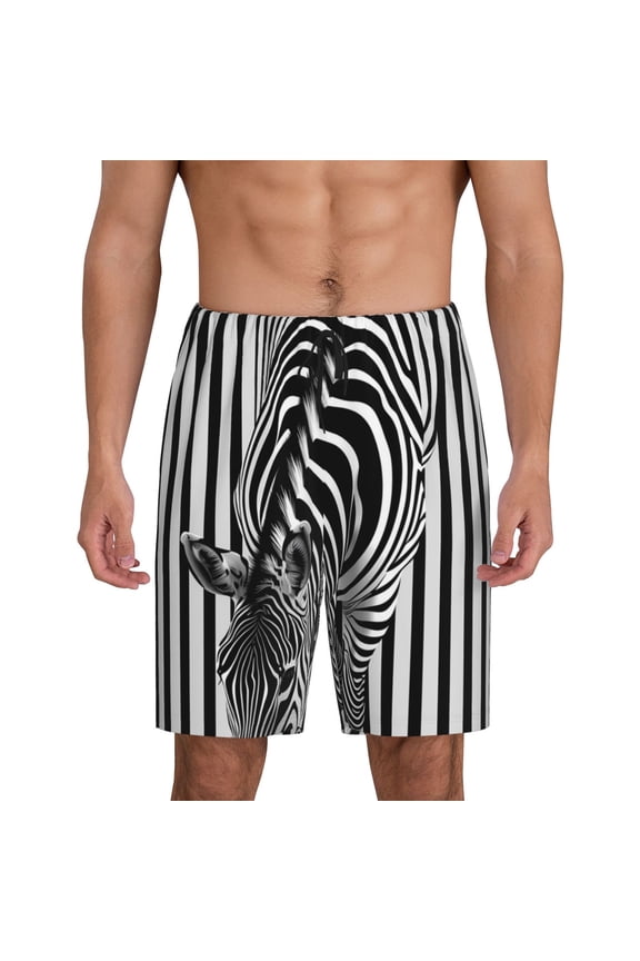 Optical Zebra Illusion Print Men's Short Pajama Pants, Elastic Pocket Summer Pajama Pants Sleepwear, Lounge Pants-XX-Large
