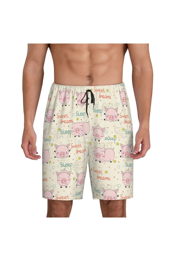 Pigs Sleep Print Men's Short Pajama Pants, Elastic Pocket Summer Pajama Pants Sleepwear, Lounge Pants-Large