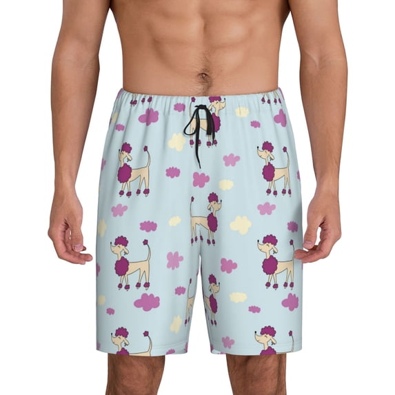 Tideii Poodle Dog Print Men's Short Pajama Pants, Elastic Pocket Summer Pajama Pants Sleepwear, Lounge Pants-XX-Large