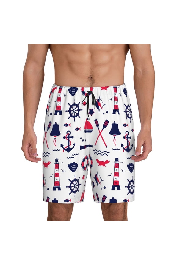 Sailing Marine Travel Print Men's Short Pajama Pants, Elastic Pocket Summer Pajama Pants Sleepwear, Lounge Pants-3X-Large