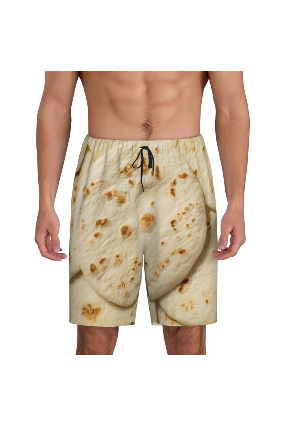 Taco Tortillas Print Men's Short Pajama Pants, Elastic Pocket Summer Pajama Pants Sleepwear, Lounge Pants-Medium