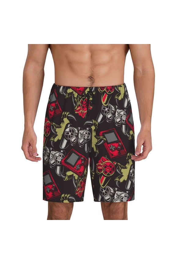 Vintage Gaming Print Men's Short Pajama Pants, Elastic Pocket Summer Pajama Pants Sleepwear, Lounge Pants-XX-Large