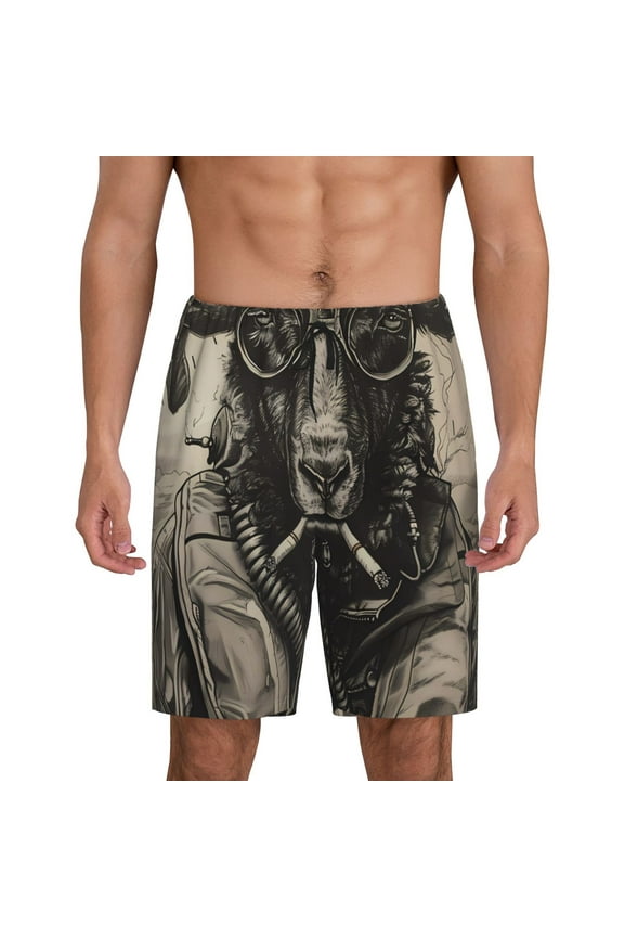 Vintage Ram Pilot Print Men's Short Pajama Pants, Elastic Pocket Summer Pajama Pants Sleepwear, Lounge Pants-X-Large