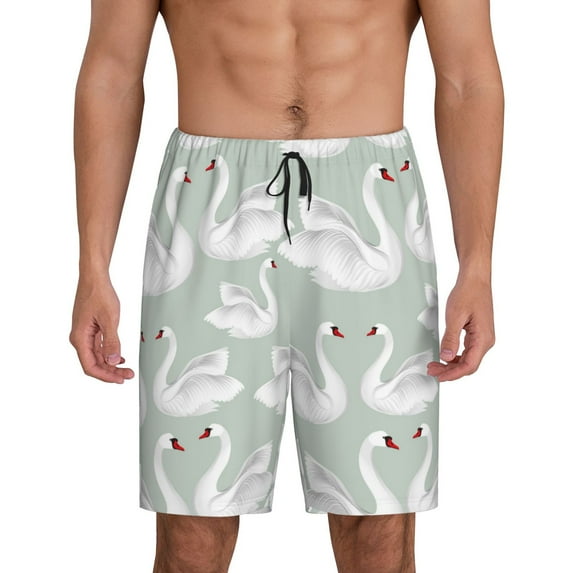 Tideii White Birds Print Men's Short Pajama Pants, Elastic Pocket Summer Pajama Pants Sleepwear, Lounge Pants-XX-Large