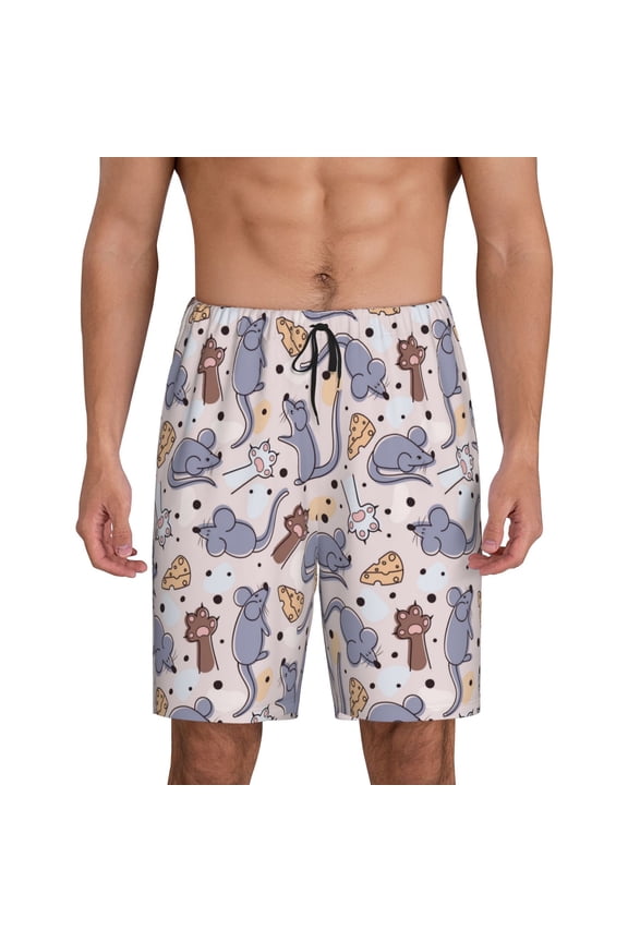 cartoon mouse Print Men's Short Pajama Pants, Elastic Pocket Summer Pajama Pants Sleepwear, Lounge Pants-Large