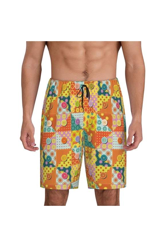 different patchwork Print Men's Short Pajama Pants, Elastic Pocket Summer Pajama Pants Sleepwear, Lounge Pants-4X-Large