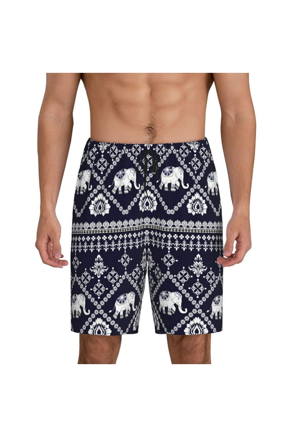 elephants Print Men's Short Pajama Pants, Elastic Pocket Summer Pajama Pants Sleepwear, Lounge Pants-XX-Large