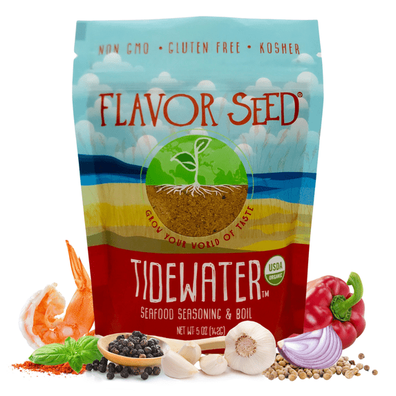 Flavor Seed Tidewater Organic Seafood Seasoning, Low Sodium Spice Blend for Fish, Shrimp, Crab Meat, Lobster, Seafood Boils & Vegetables, 5 oz Pouch