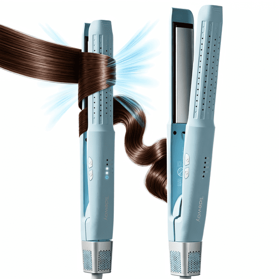 Tideway 360°Airflow Styler Hair Straightener and Curler,Ionic Smoothing with 4 Temperature Control, Blue