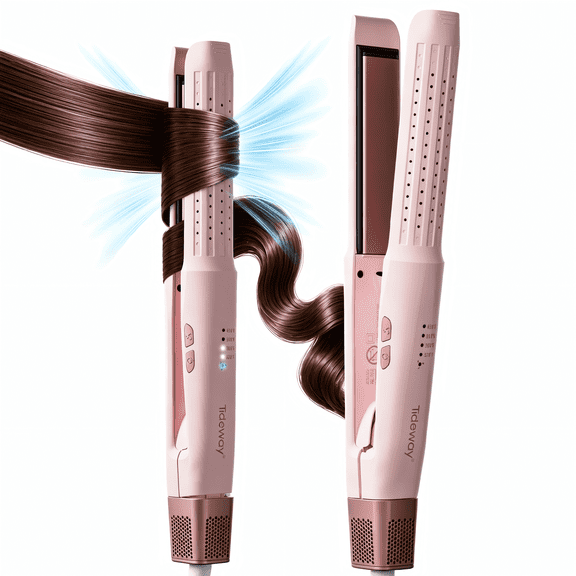 Tideway 360Airflow Styler Hair Straightener and Curler, Ionic Smoothing with 4 Temperature Control, Pink