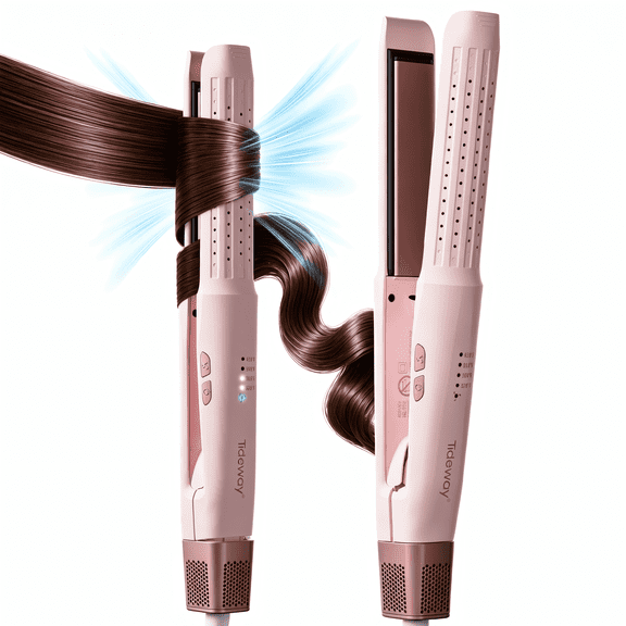 Tideway 360° Airflow Styler Flat Iron Hair Straightener and Curler 2 in 1, Ionic Smoothing with 4 Temp, Pink