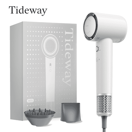 Tideway H11 Hair Dryer with Diffuser, High-Speed 110,000 RPM Brushless Motor, Plasma Tech, Smart Temp Control, Lightweight, White