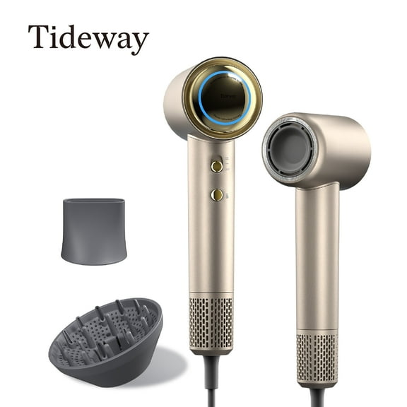Tideway H11 Hair Dryer with Diffuser, High-Speed 110,000 RPM Brushless Motor, Plasma Tech, Smart Temp Control, Lightweight, Gold