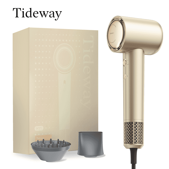 Tideway H11 Hair Dryer with Diffuser, High-Speed 110,000 RPM Brushless Motor, Plasma Tech, Smart Temp Control, Lightweight, Gold