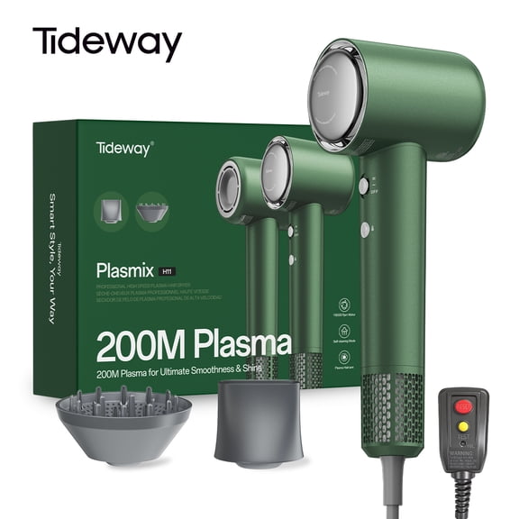 Tideway H11 Hair Dryer with Diffuser, High-Speed 110,000 RPM Brushless Motor, Plasma Tech, Smart Temp Control, Lightweight, Green