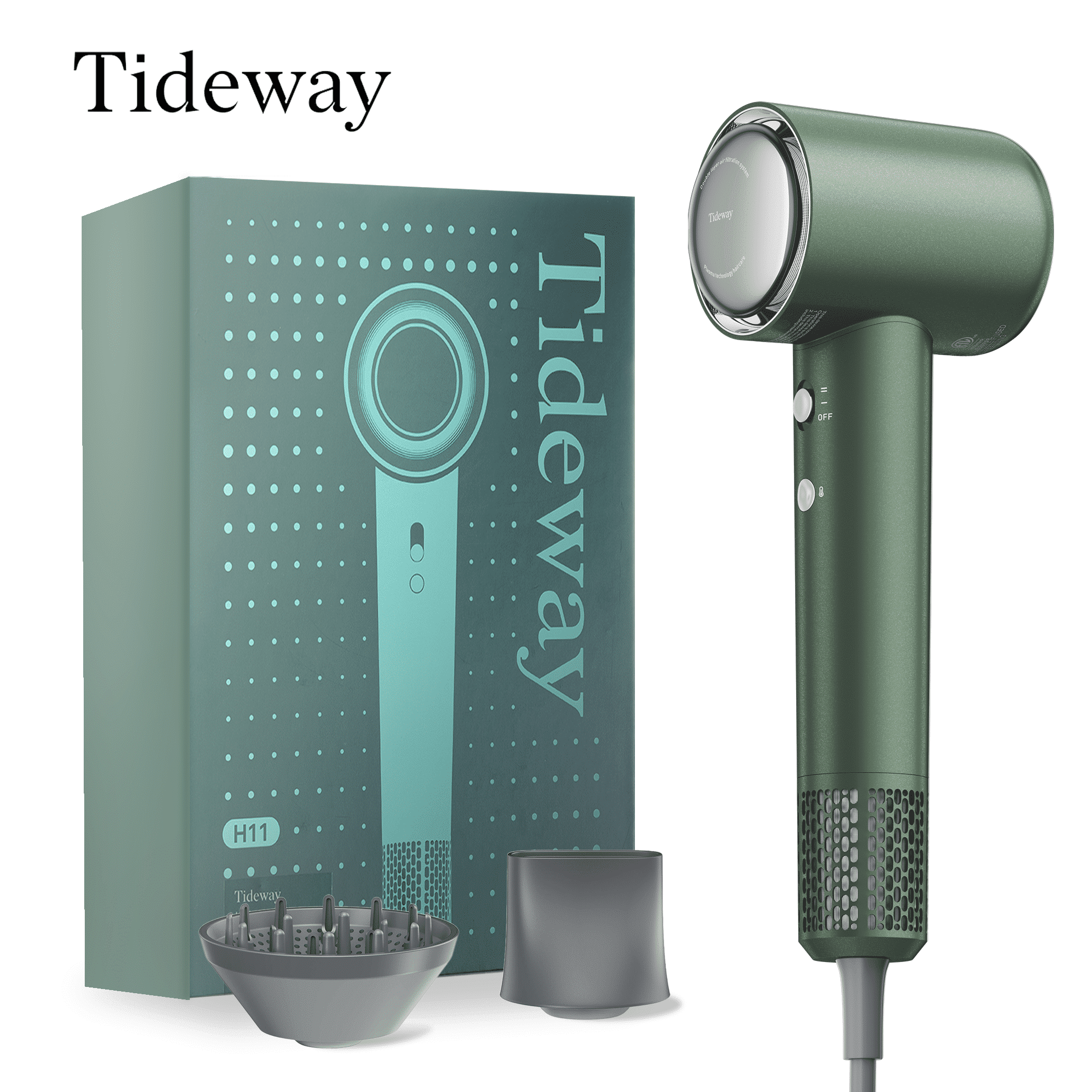 Tideway H11 Hair Dryer with Diffuser, High-Speed 110,000 RPM Brushless ...