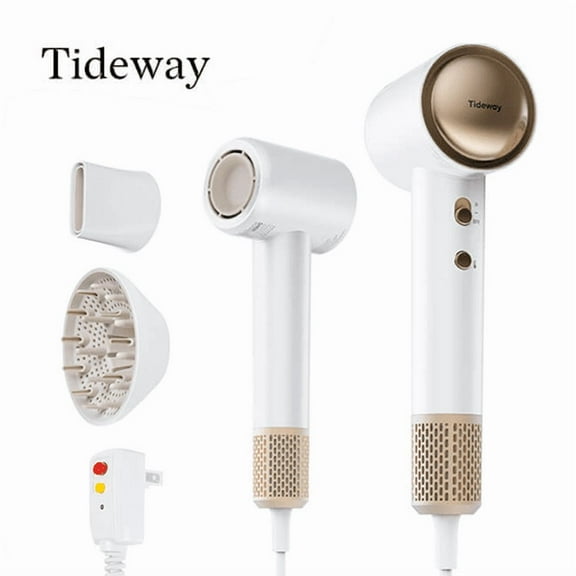 Tideway M02 High-Speed Hair Dryer with Diffuser, 110,000 RPM Brushless Motor, Ionic Care, 4 Heat Settings, Smart Thermo Control, Gold, Ergonomic Grip