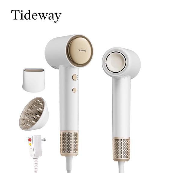 Tideway M02 High-Speed Hair Dryer with Diffuser, 110,000 RPM Brushless Motor, Ionic Care, 4 Heat Settings, Smart Thermo Control, Gold