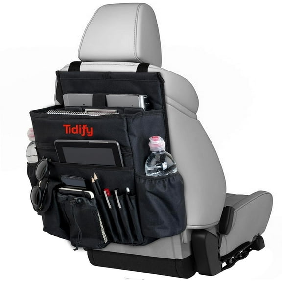 Tidify Car Seat Back Organizer with Adjustable Straps, Compartments, and Pockets for Laptop and Tablet, 1 Pack