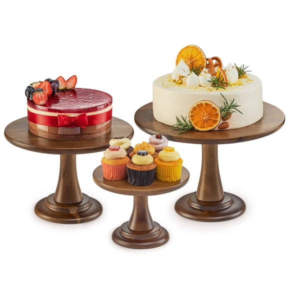 Tidita Set of 3 Size Wood Cake Stand Set, Easy To Assemble, Removable Tray | Solid Acacia Wood, Easy to Assemble & Wash, Set of 3 Cake Stands, Elevated Pedestal Design, Multi-Purpose Dessert Display