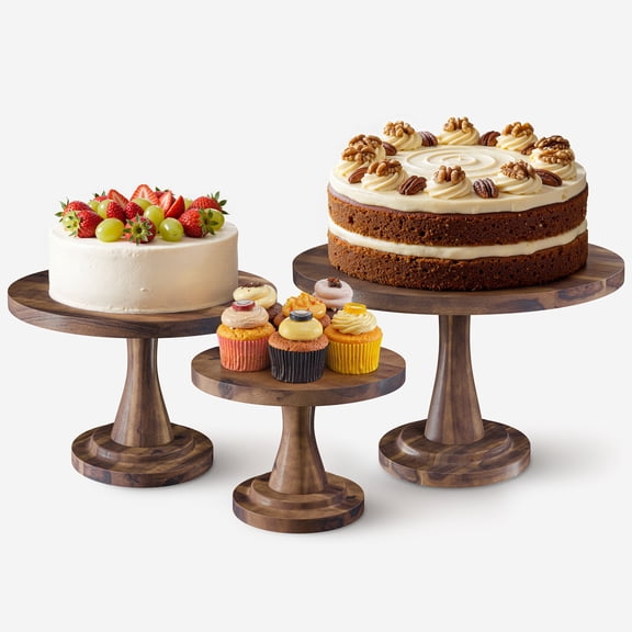 Tidita Set of 3 Size Wood Cake Stand Set, Easy To Assemble (Walnut color) | Solid Acacia Wood, Easy to Assemble & Wash, Set of 3 Cake Stands, Elevated Pedestal Design, Multi-Purpose Dessert Display