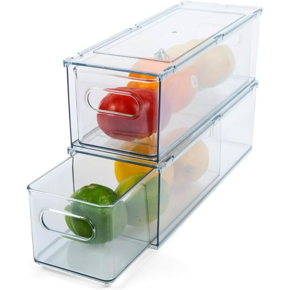 Tidy Tools Clear Refrigerator Organizer Bins For Pantry Organization and Food Storage, Stackable Plastic Storage Bins With Pull-Out Drawer – Kitchen and Pantry Storage Containers, 2 Pack