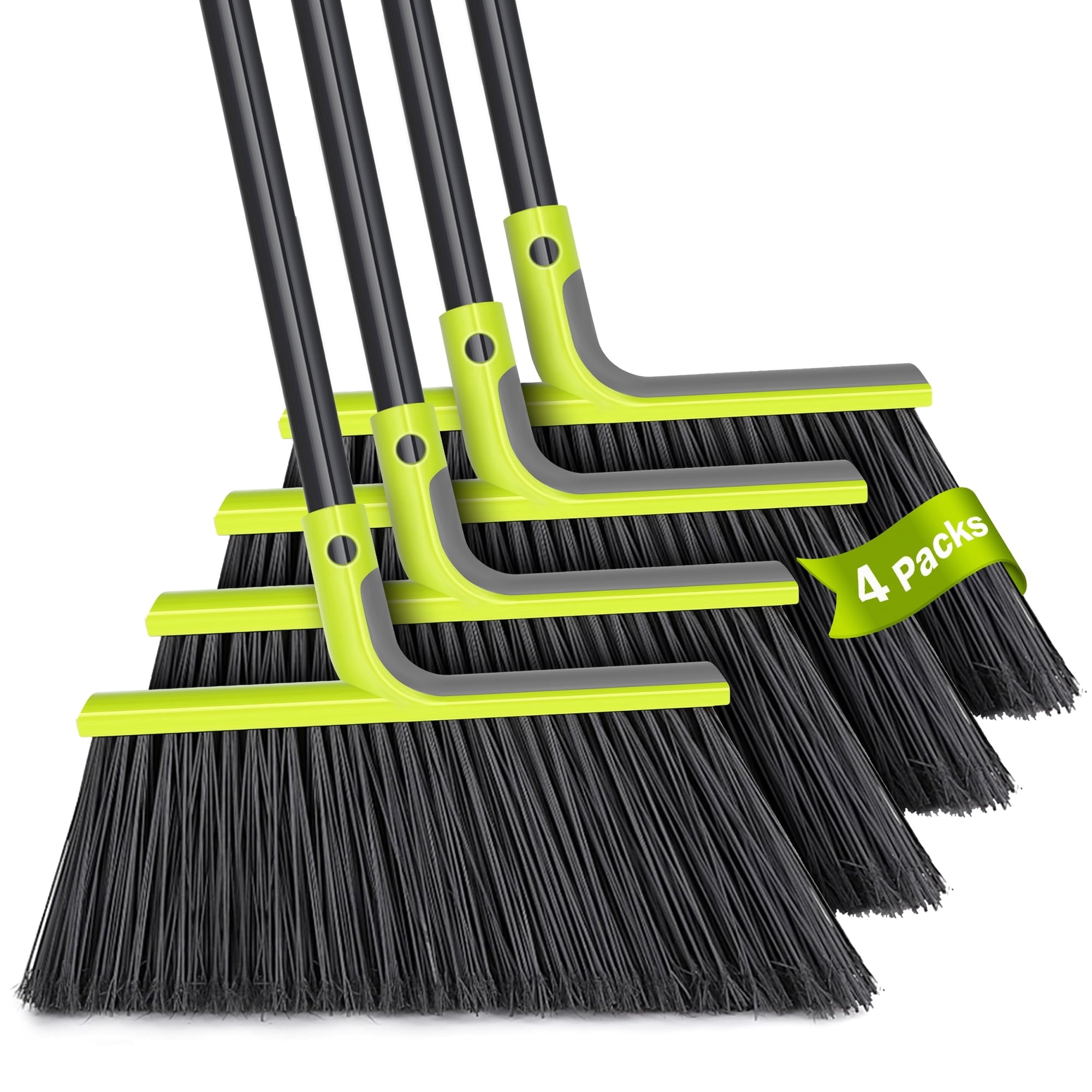 TidyBliss 4 Packs Outdoor Broom Heavy Duty, 56 inches Tall Angle Brush (Green)