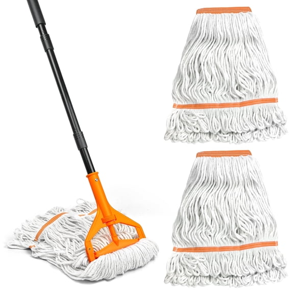 TidyBliss Commercial Mop Heavy Duty with 3 Replacement Heads (Orange)