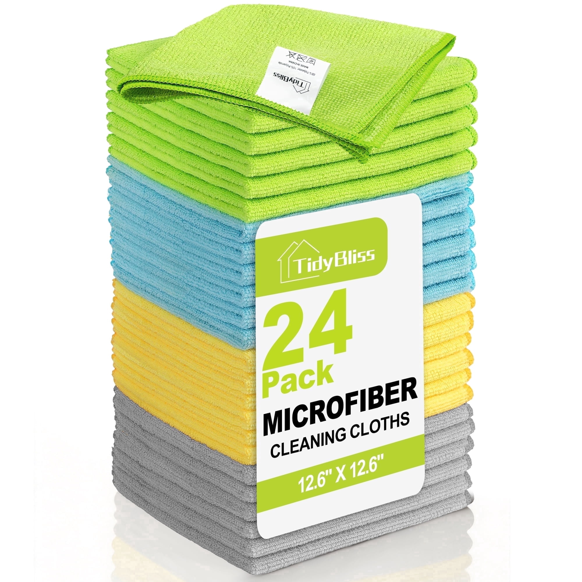 TidyBliss 24 Pack Microfiber Cleaning Cloths, Size: 12.6 x 12.6 (Green/Blue/Yellow/Grey)