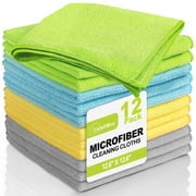 TidyBliss Microfiber Cleaning Cloths 12 Pack, Size 12.6  x 12.6  Green/Blue/Yellow/Grey