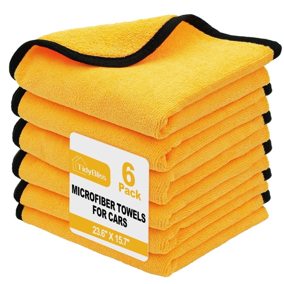 TidyBliss 6 Pack Microfiber Towels for Cars, Large Wash Rags for Drying Detailing, 15.7 x 23.6 inches (Yellow)