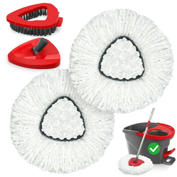 TidyBliss Mop Heads Replacements 2 Pack with Scrub Brush Attachment and Triangle Base for EasyWring 1 Tank System