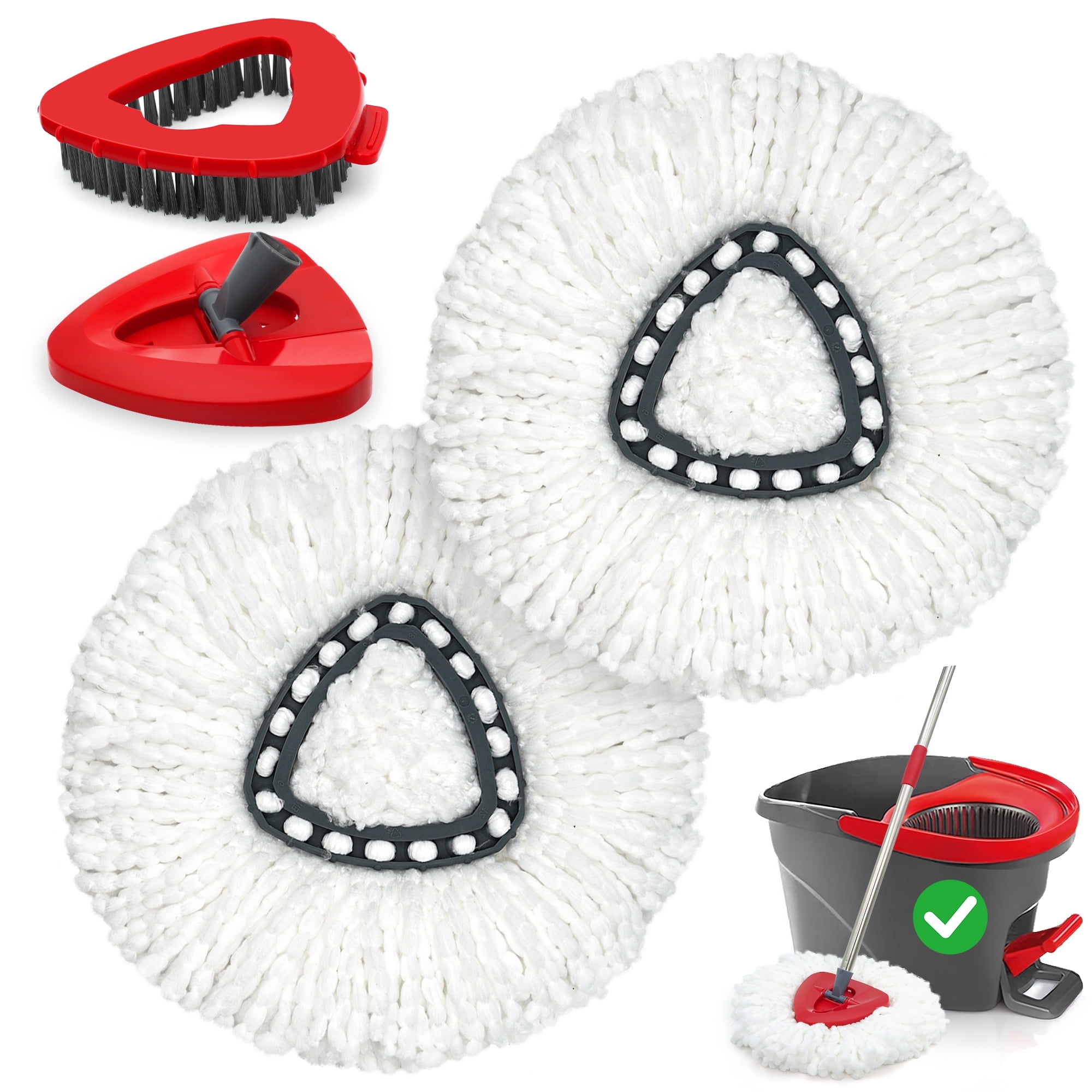 TidyBliss Mop Heads Replacements 2 Pack with Scrub Brush Attachment and Triangle Base for O-Cedaar EasyWring 1 Tank System