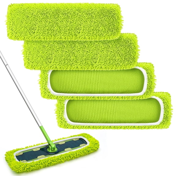 TidyBliss Reusable XL Microfiber Sweeper Mop Pads 4 Pack (Green)