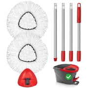 TidyBliss Spin Mop Replacement Heads 2 Pack with Triangle Base and 58 inches Long Handle for EasyWring 1 Tank System
