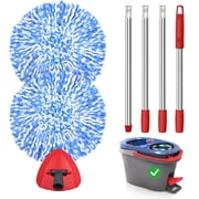 TidyBliss Spin Mop Replacement Heads 2 Pack with Triangle Base and 58 inches Long Handle for RinseClean 2 Tank System