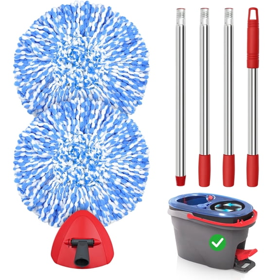 TidyBliss Spin Mop Replacement Heads 2 Pack with Triangle Base and 58 inches Long Handle for RinseClean 2 Tank System